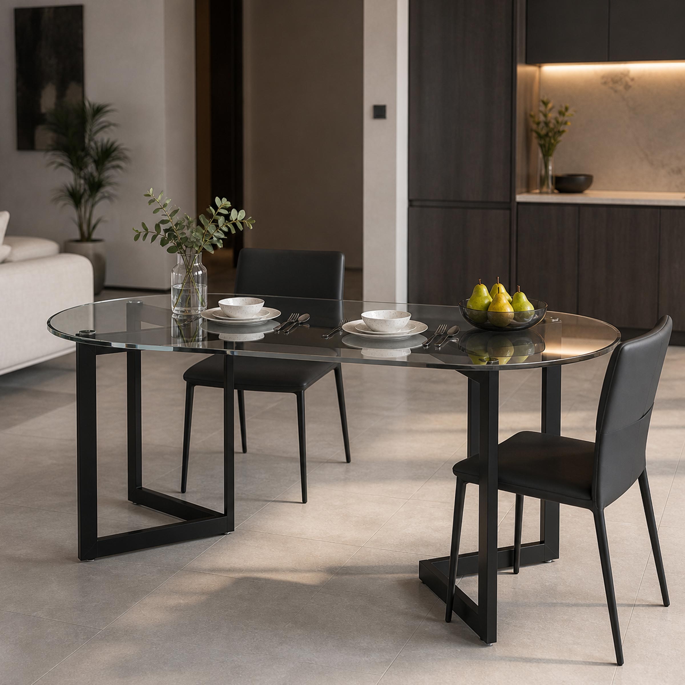 Dining Table with modern oval design and stylish black metal legs for contemporary dining spaces