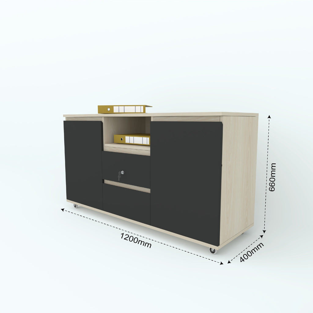 Muted side cabinet dimensions: 1200 mm wide, 400 mm deep and 660 mm high.