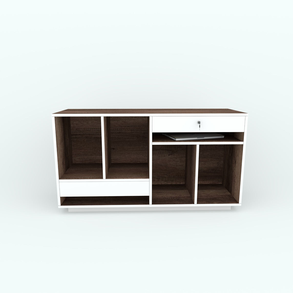 Drobby office side unit showing empty compartments and a white lockable drawer.