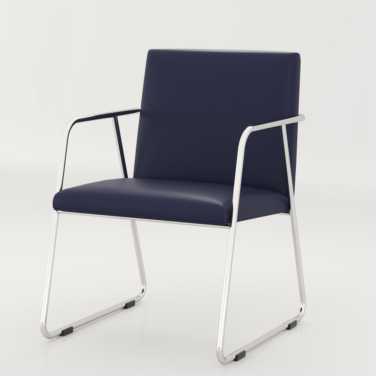Navy Krylo visitor chair with a silver sled base, shown at an angle.