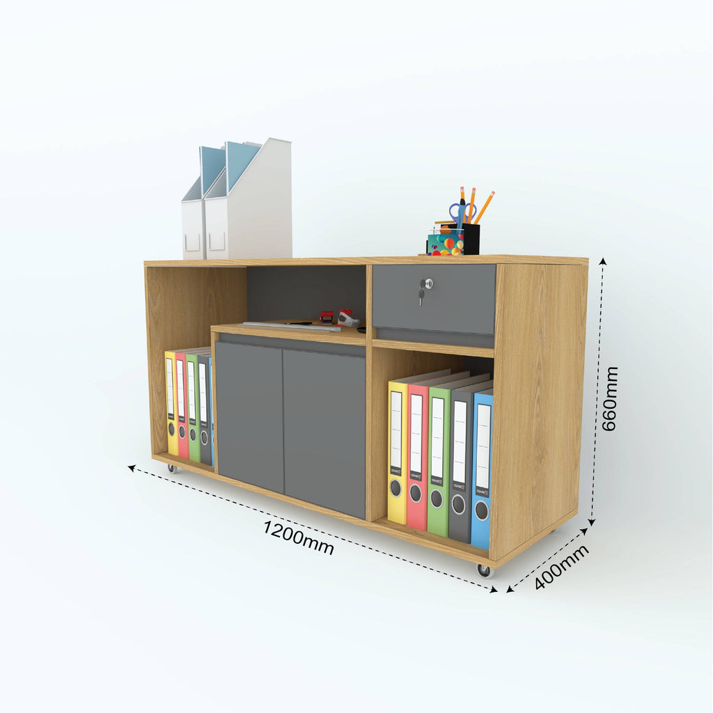 Offset side cabinet dimensions: 1200 mm wide, 400 mm deep and 660 mm high.