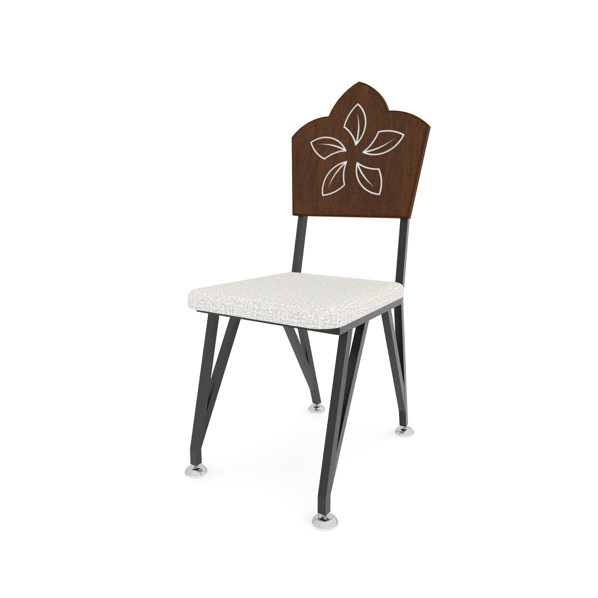 Remify dining chair with black legs, a light seat and floral back design.