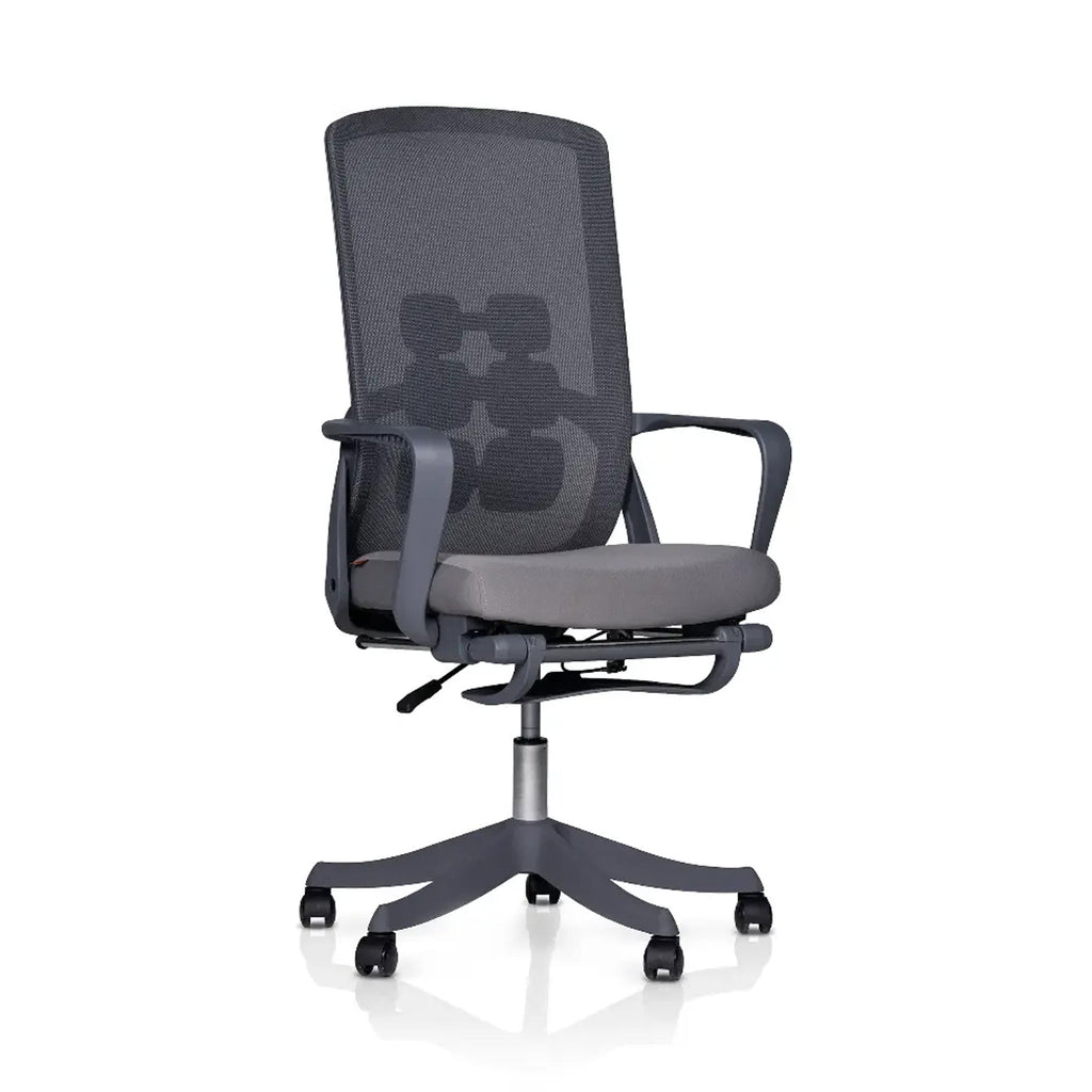 AeroFlex V1 Executive Chair in grey with high mesh backrest, cushioned seat and armrests for a modern professional office.