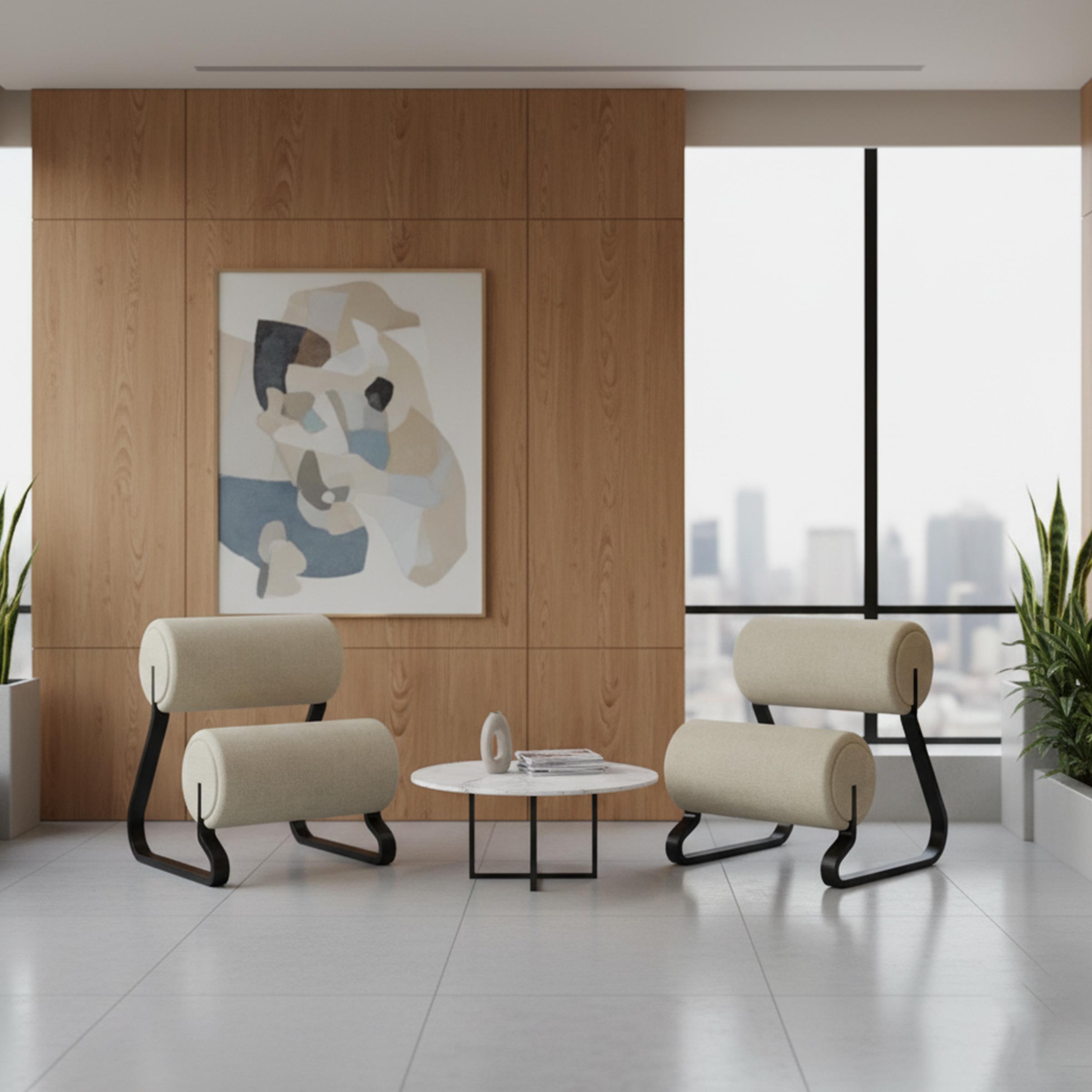 Waiting Chair Single Seater with modern cylindrical cushion design for office reception and lounge spaces