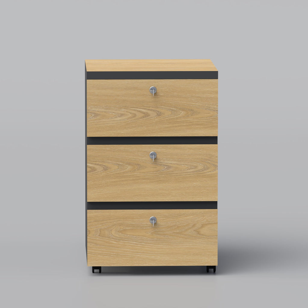 Bovon Drawer Unite (individual lock), walnut 3-drawer filing cabinet with secure lockable drawers
