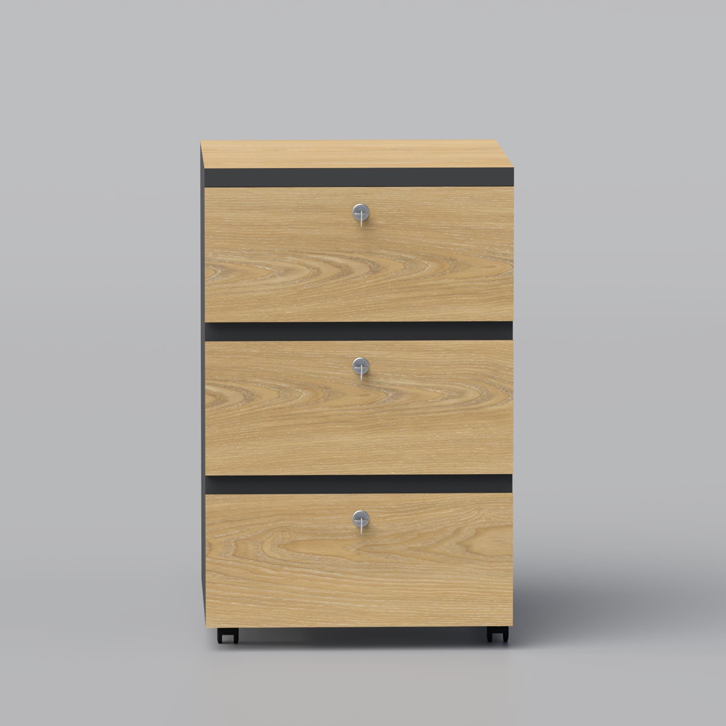 Bovon Drawer Unite (individual lock), walnut 3-drawer filing cabinet with secure lockable drawers