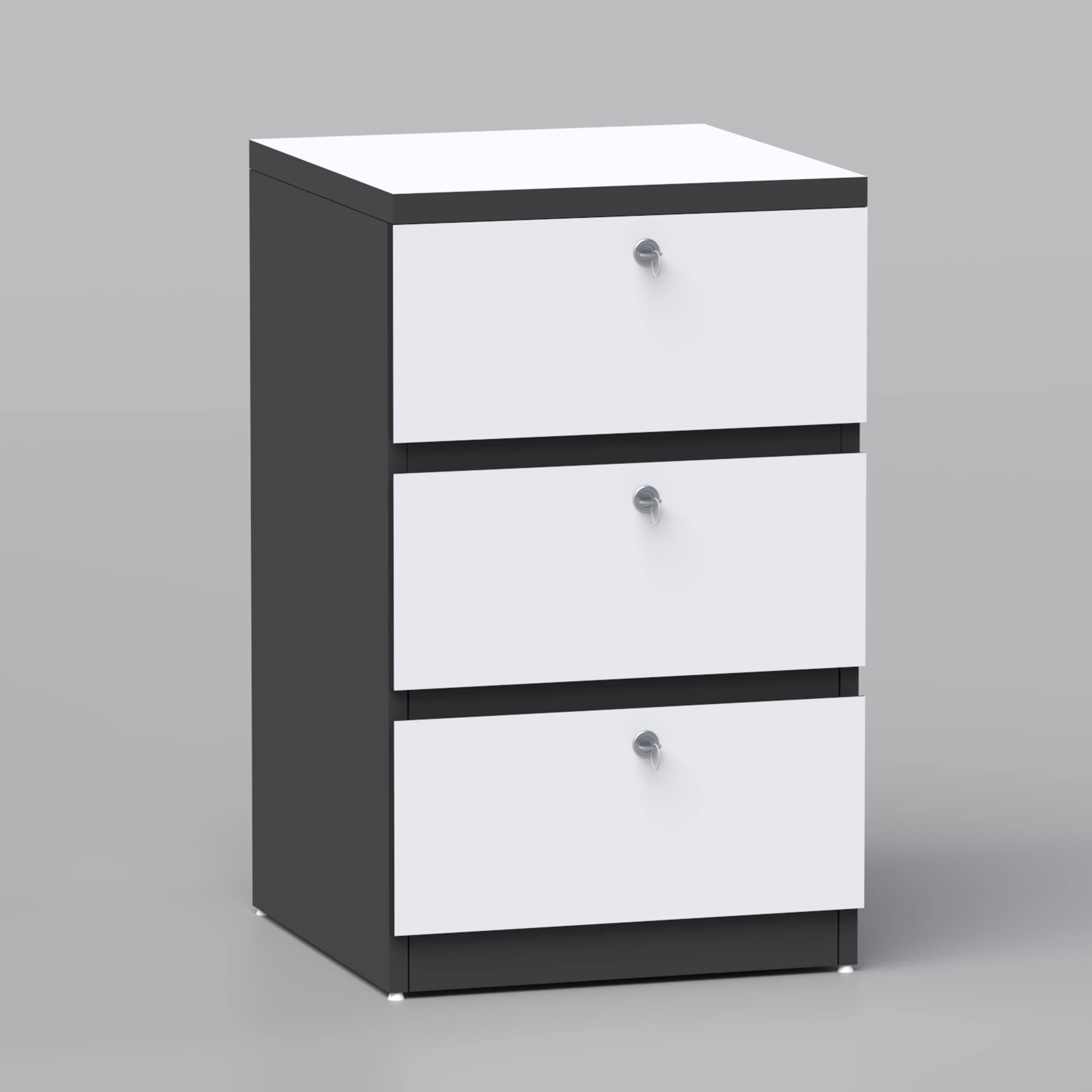 Bovon Drawer Unite (individual lock), walnut 3-drawer filing cabinet with secure lockable drawers