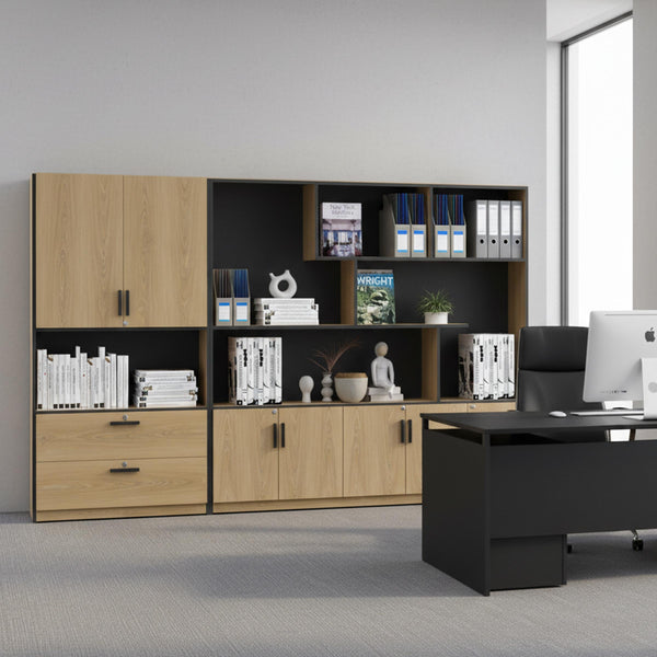 Bryon Full Height Cabinet stylish office storage cabinet with drawers and multiple shelves