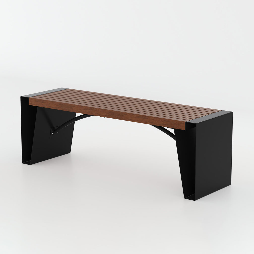 Cavor Waiting Bench for office lobbies and reception areas, modern waiting bench with wooden seat and sturdy metal base.