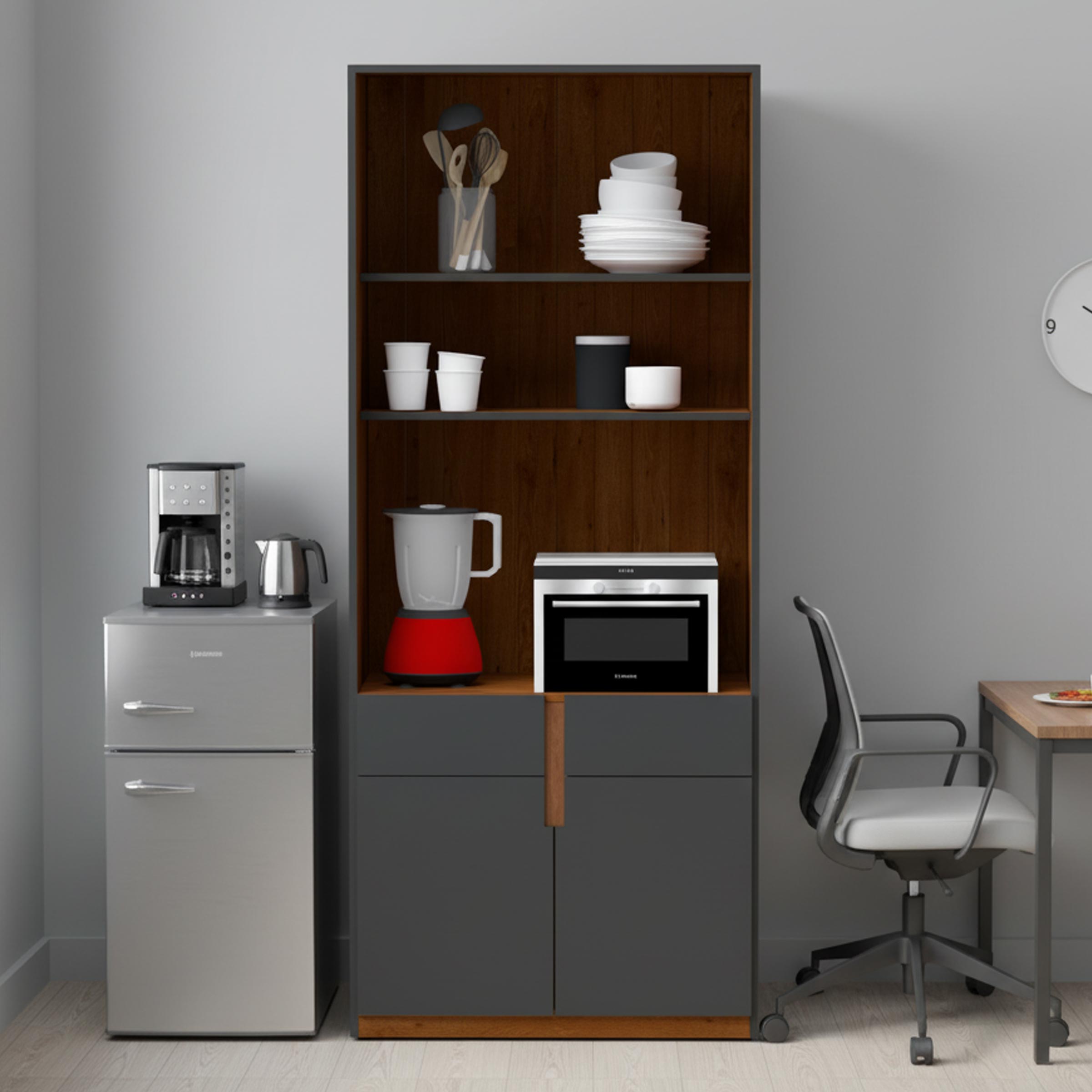 Celox Dinner Wagon – a sleek and functional storage unit for organizing kitchen appliances and dinnerware in modern kitchens.