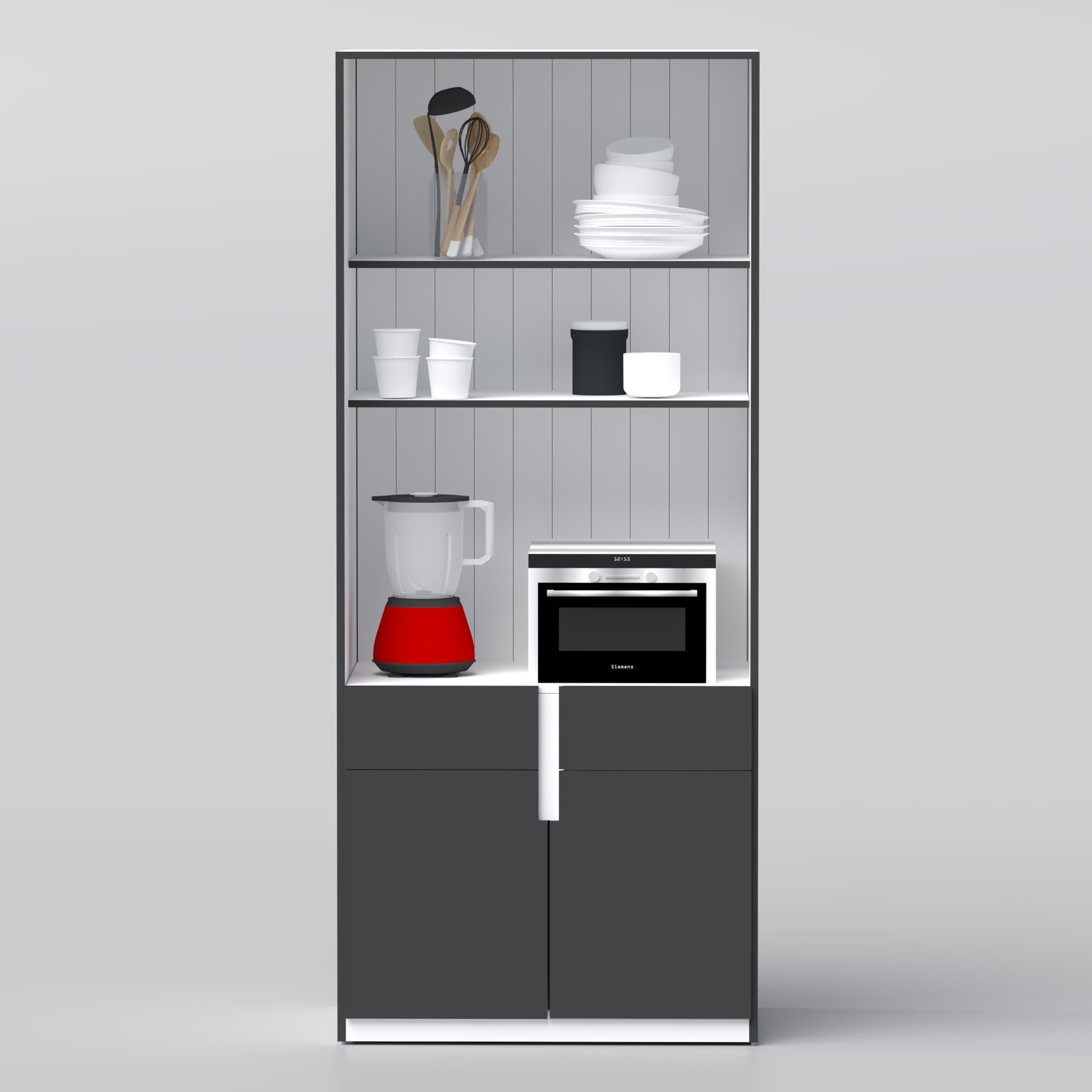 Celox Dinner Wagon – a sleek and functional storage unit for organizing kitchen appliances and dinnerware in modern kitchens.