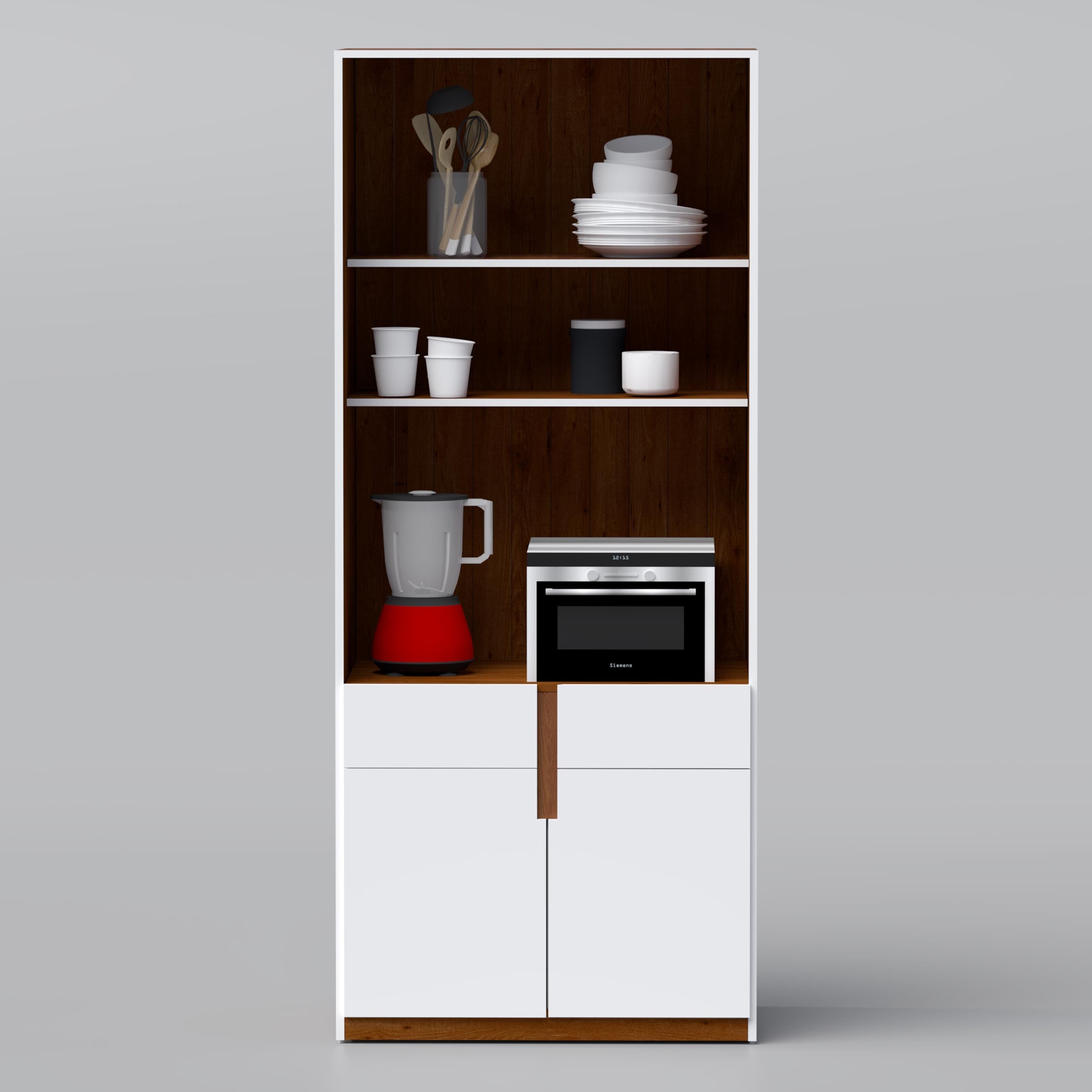 Celox Dinner Wagon – a sleek and functional storage unit for organizing kitchen appliances and dinnerware in modern kitchens.