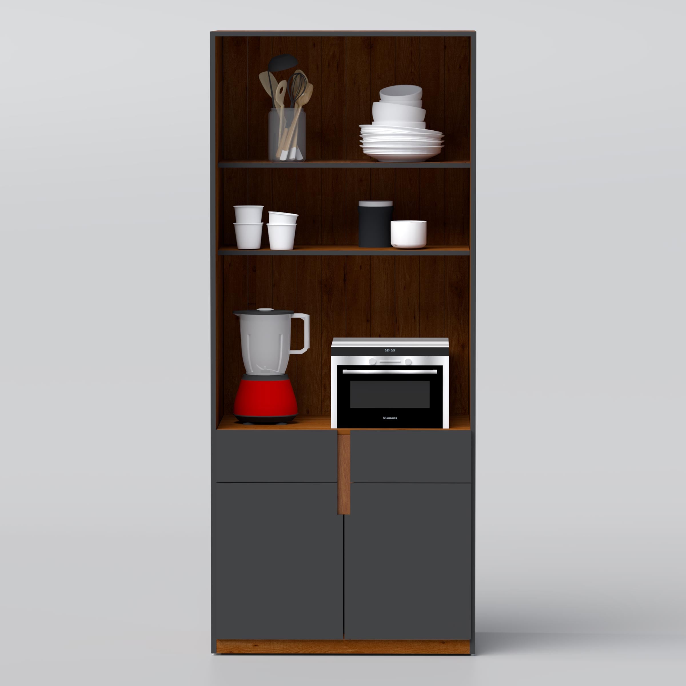 Celox Dinner Wagon – a sleek and functional storage unit for organizing kitchen appliances and dinnerware in modern kitchens.