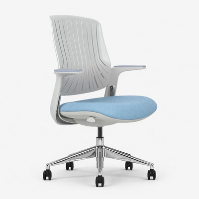 Discuss Executive Chair with chrome base, ergonomic back support and cushioned seat for modern office comfort use
