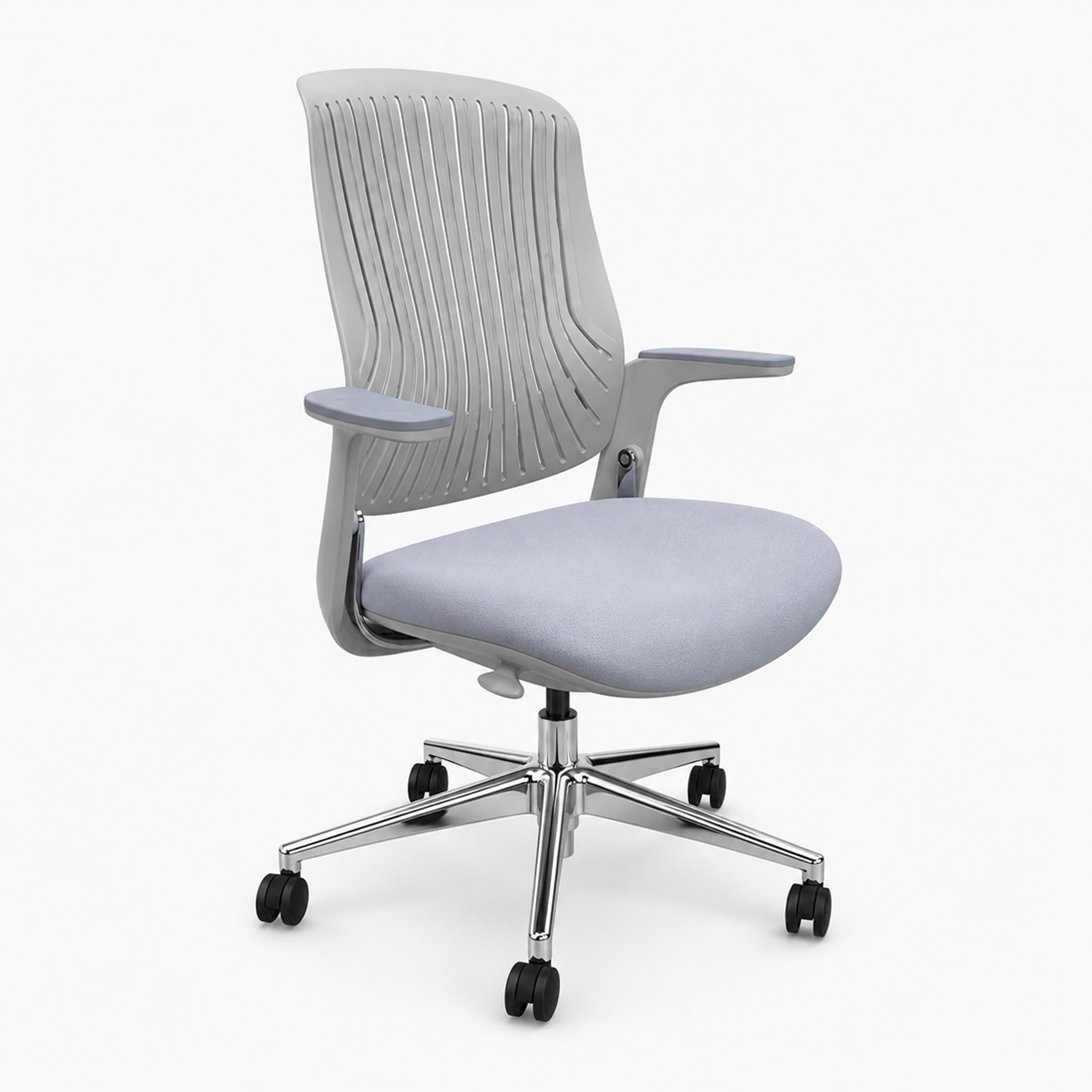 Discuss Executive Chair with chrome base, ergonomic back support and cushioned seat for modern office comfort use