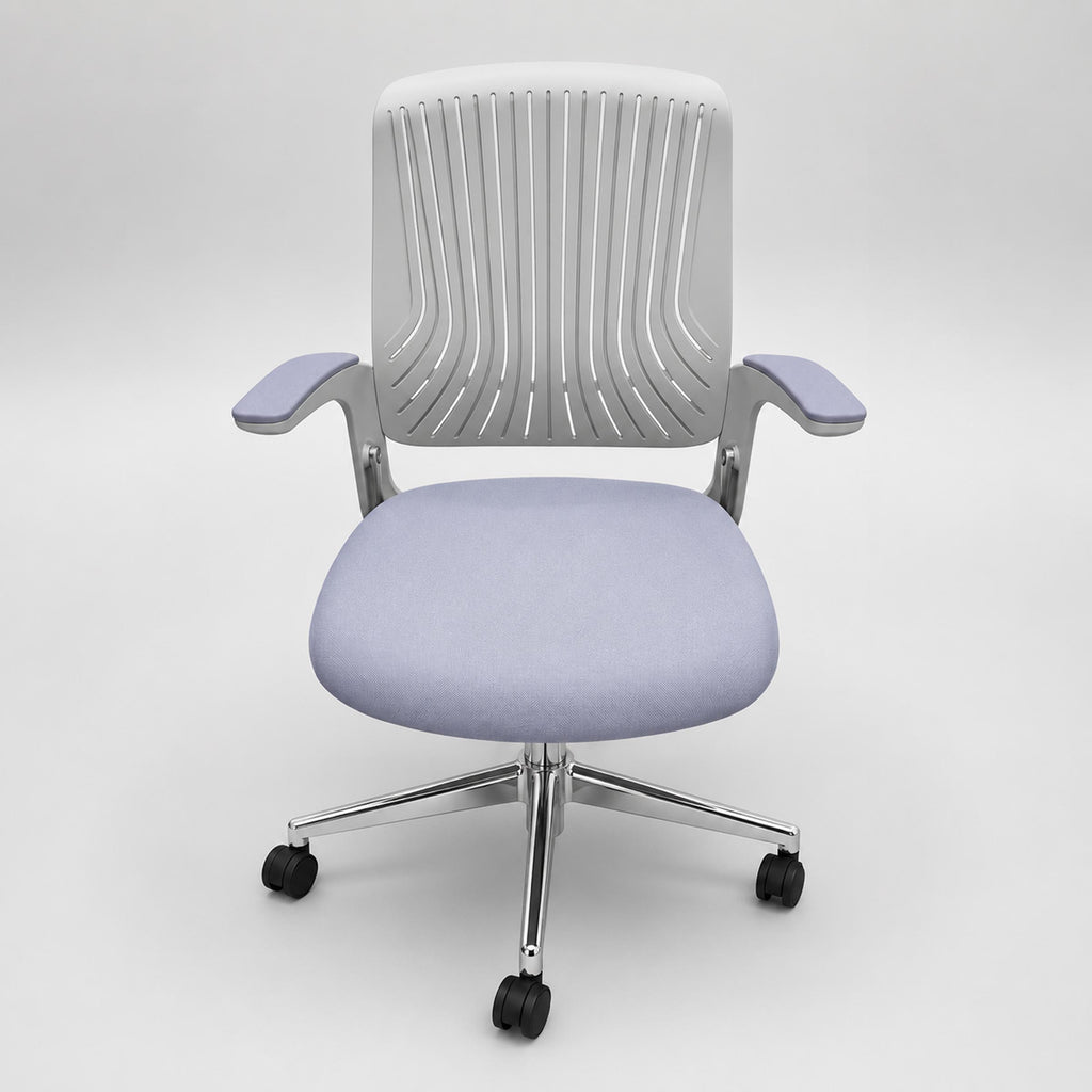 Discuss Executive Chair with chrome base, ergonomic back support and cushioned seat for modern office comfort use
