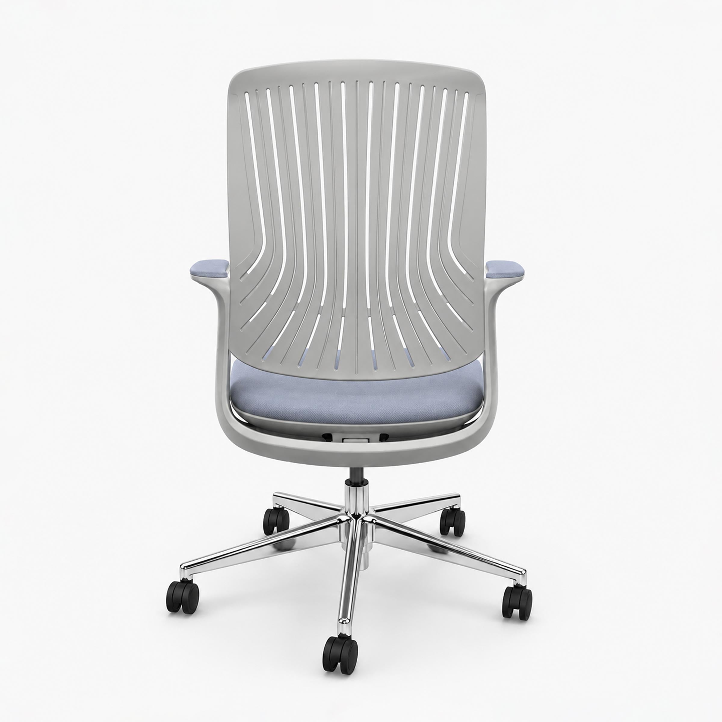 Discuss Executive Chair with chrome base, ergonomic back support and cushioned seat for modern office comfort use