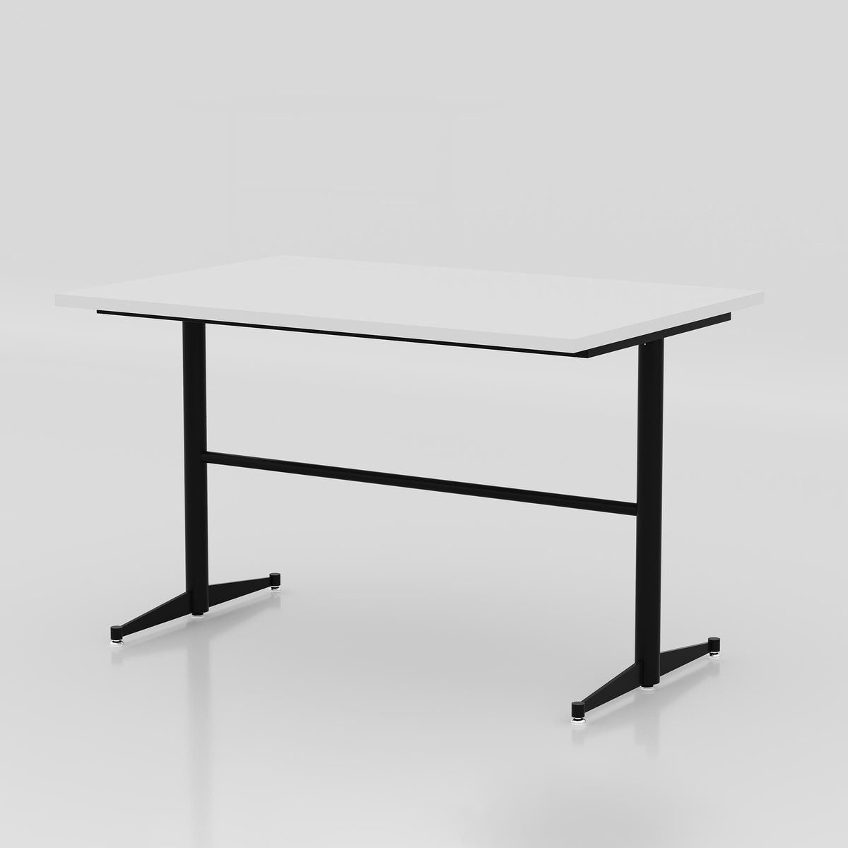 Easy dining table with a white top and black legs.