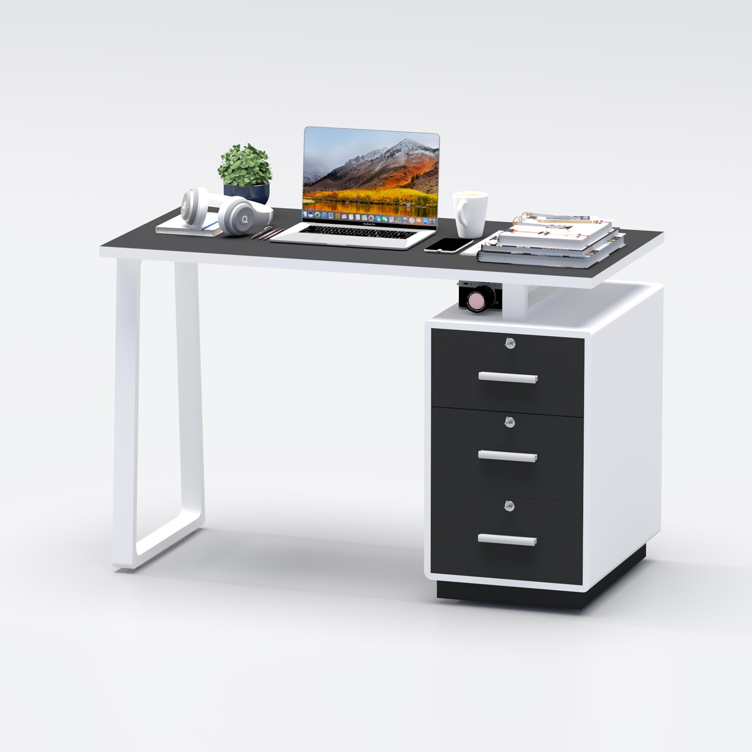 Elyra Study Table with three drawers, modern laptop desk for home office, bedroom study, and student workspace in BD now