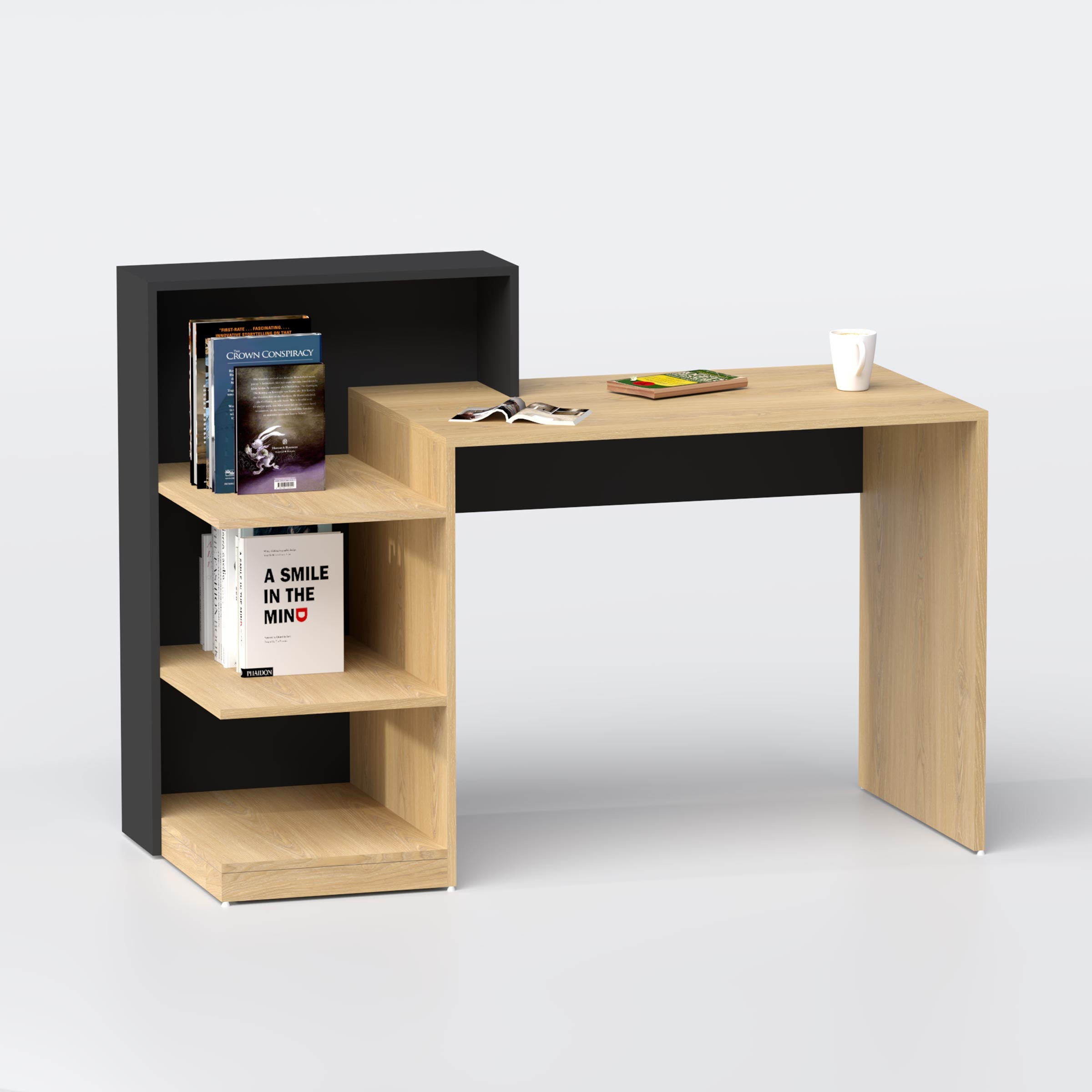 Fenlo Study Table for home study room with storage shelves, modern desk for students, laptop work, and daily reading use