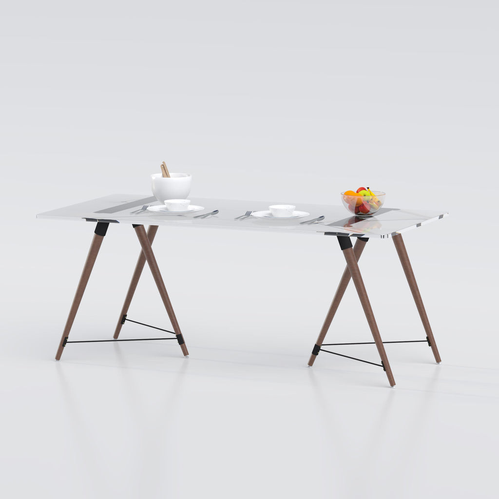 Dining Table made with engineered wood, tempered glass, and durable HPL board finish