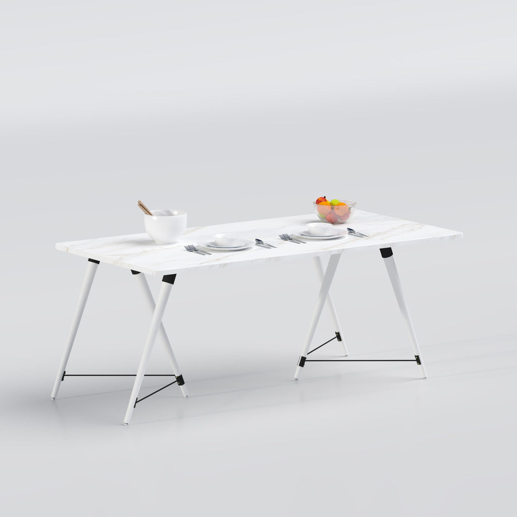 Dining Table with modern wooden finish and strong cross-leg support for dining rooms