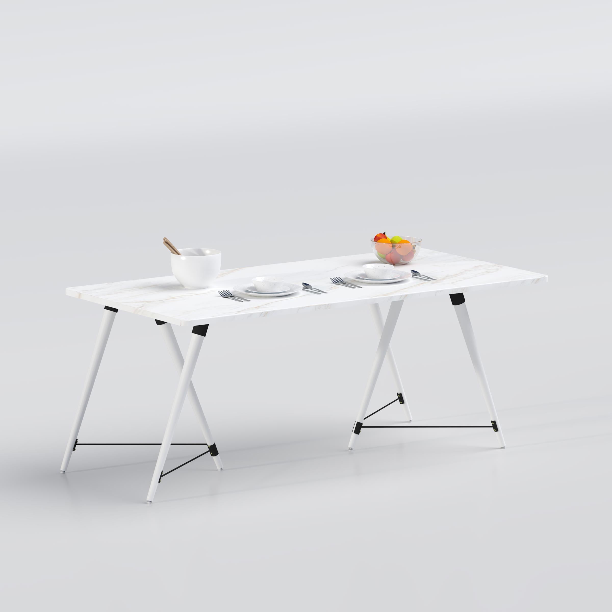 Dining Table with modern wooden finish and strong cross-leg support for dining rooms