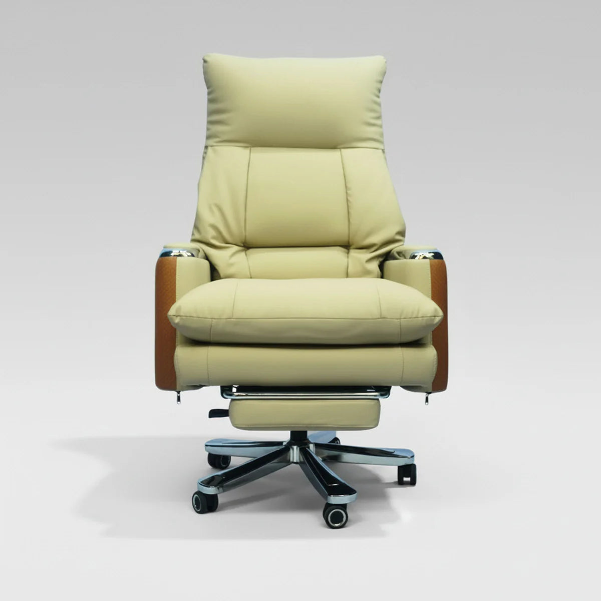 Fiva Pro Chair beige executive office chair with footrest, swivel function, high back support, and premium office style.