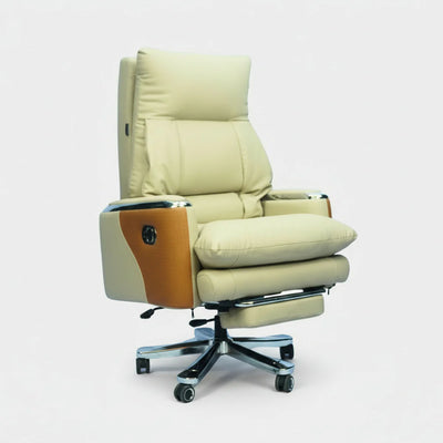Fiva Pro Chair luxury office chair with soft cushioning, reclining back, footrest, and rolling caster wheels for office.