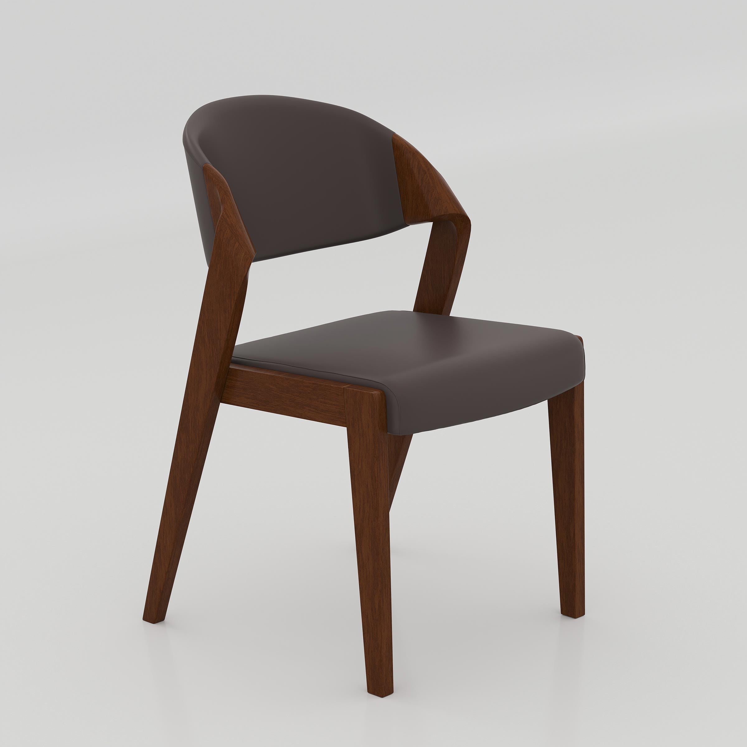 Shop the Kelvo Dining Chair for a stylish dining setup, offering a curved back, soft Rexine seat, durable wood structure, and compact design for daily use.