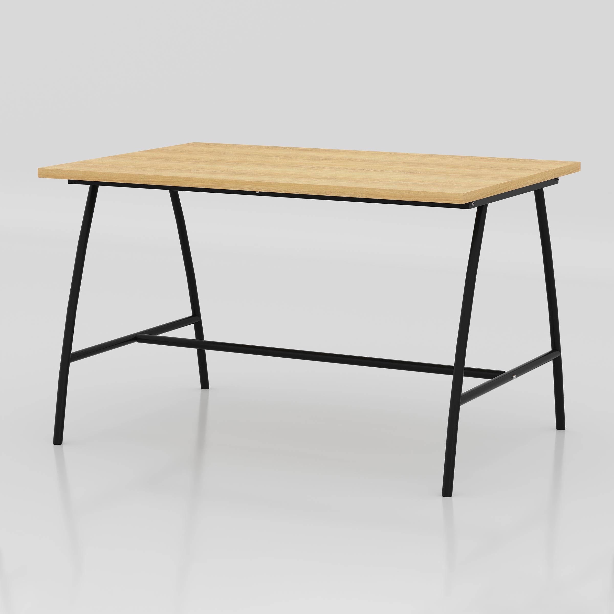 Kerox Restaurant Table with a spacious wood-finish tabletop and strong black metal frame for cafés, restaurants and modern dining spaces.