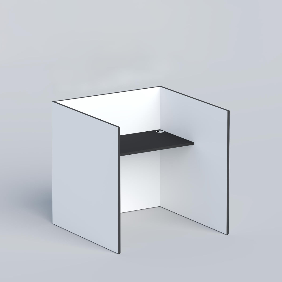 Modern Lonex private office workstation with three-sided panels and spacious desk surface for one employee.