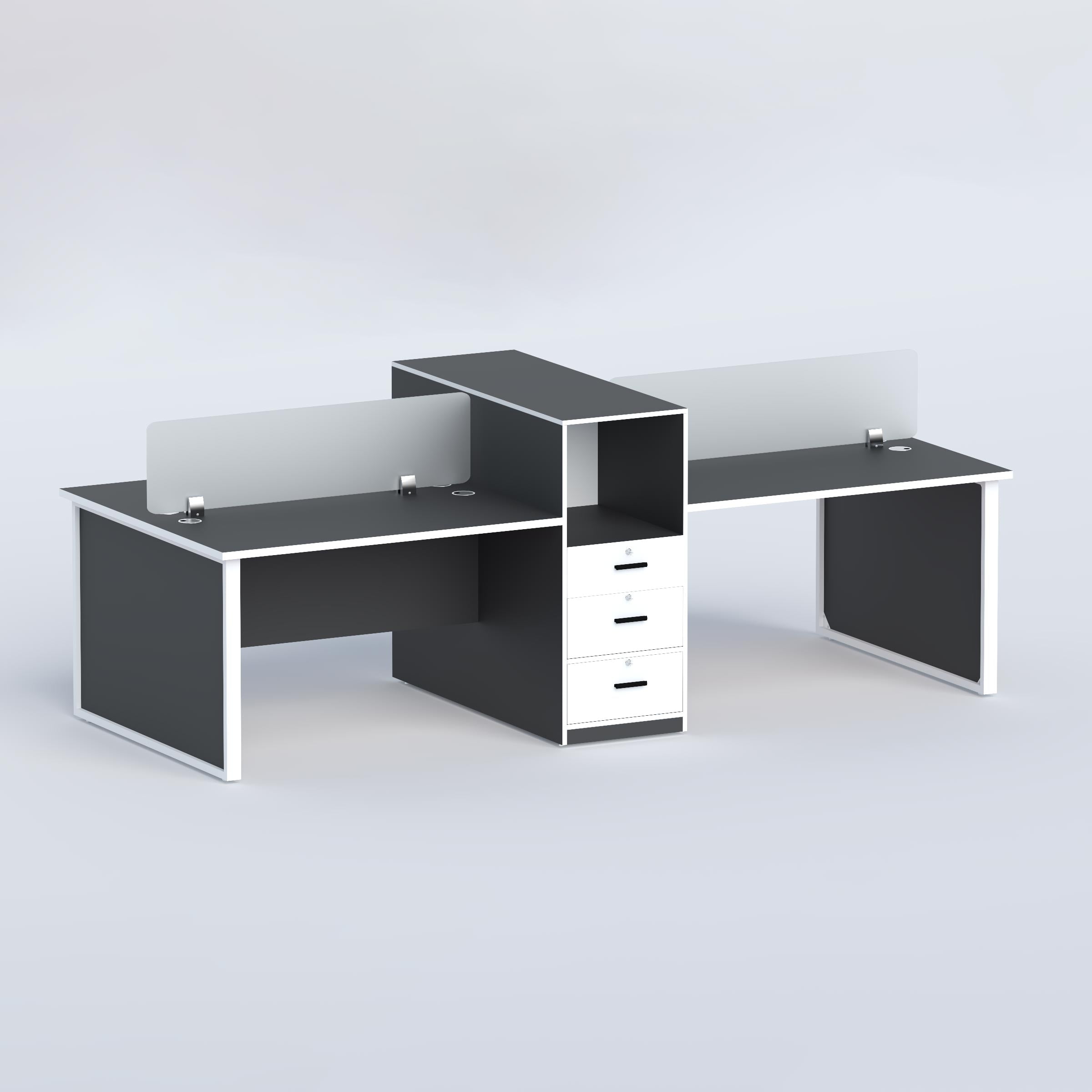 Black and white Mavon 4-seater office workstation with face-to-face layout and durable laminated board