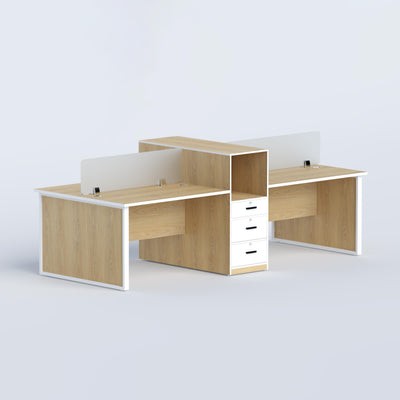 Mavon face-to-face 4-seater workstation in Red Oak and white for modern offices and collaborative teams