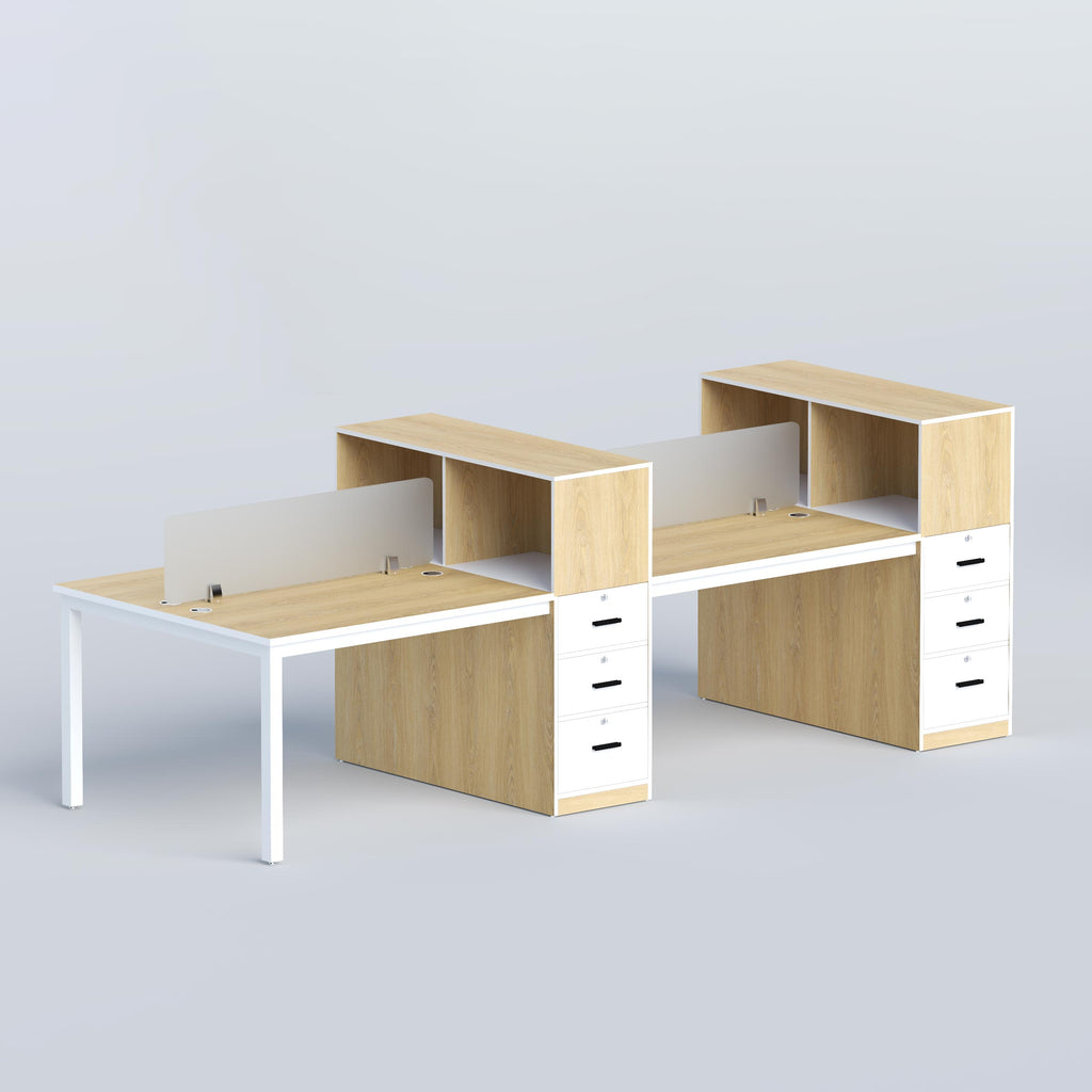 Four-seater Myron office workstation with individual work areas, cable management and integrated storage for teams.