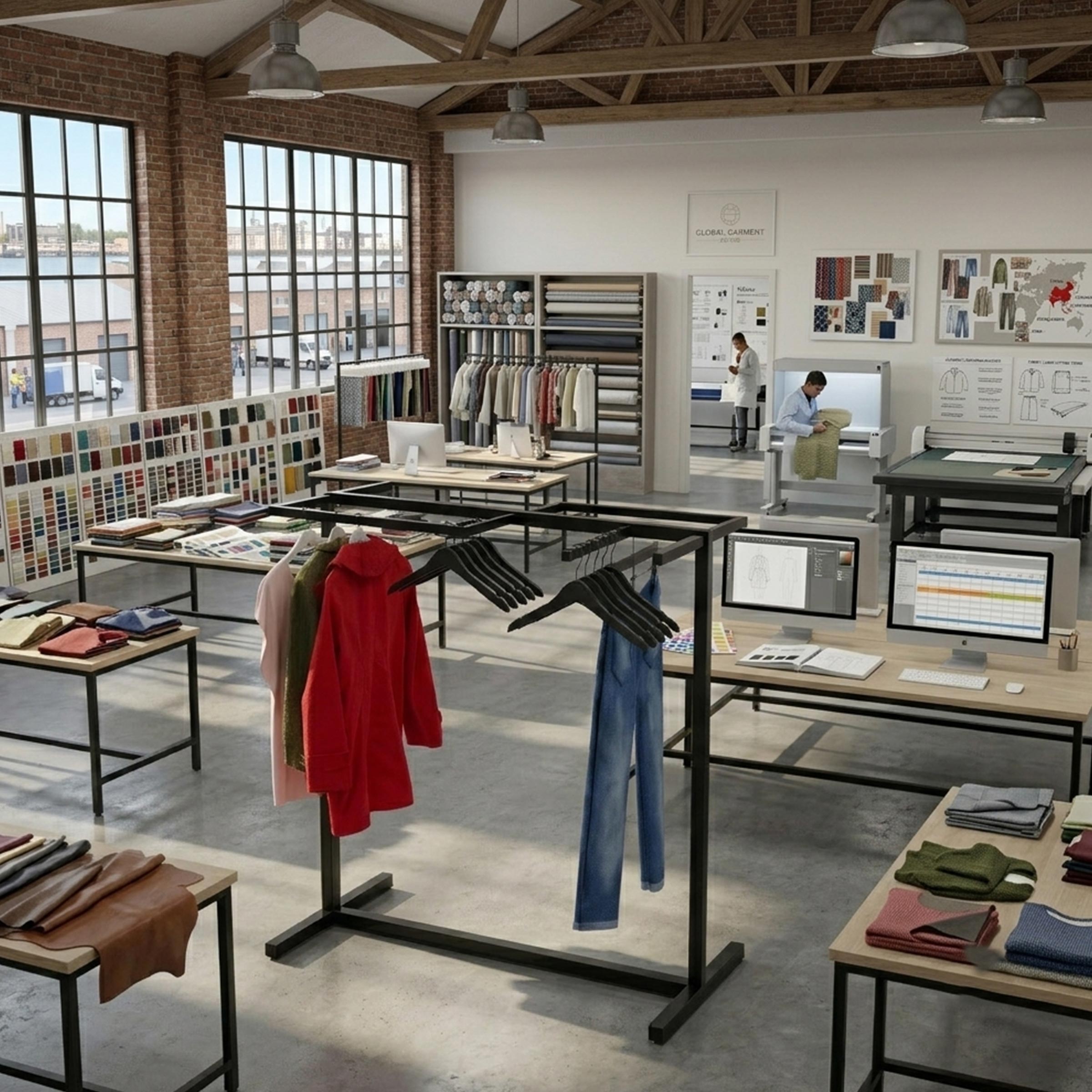 Modern Nivra Cloth Stand designed with geometric upper rails for displaying shirts, jackets, trousers and fashion accessories neatly.