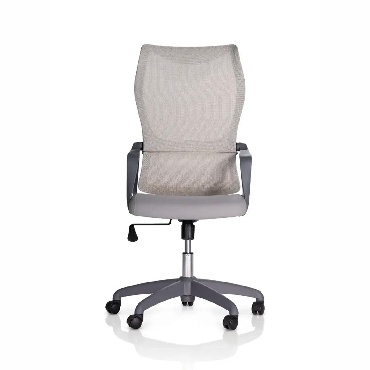Front view of Noble Executive Chair in grey featuring a breathable mesh backrest, padded seat and integrated armrests.