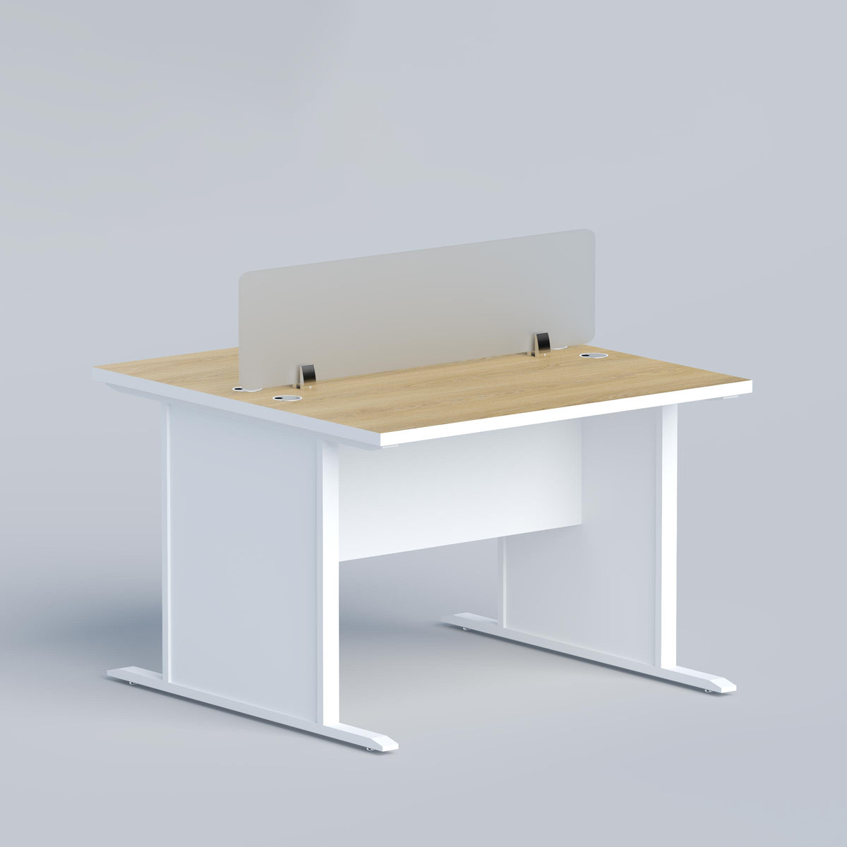 Face-to-face Novar workstation for two employees with spacious desktop areas and integrated cable management for daily office use.