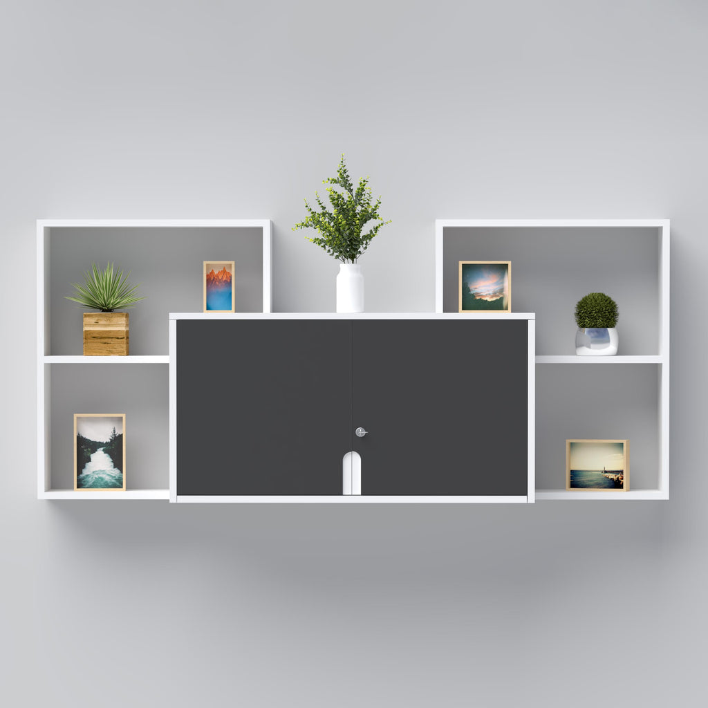 Space-saving wall mounted office cabinet for documents and file organization.