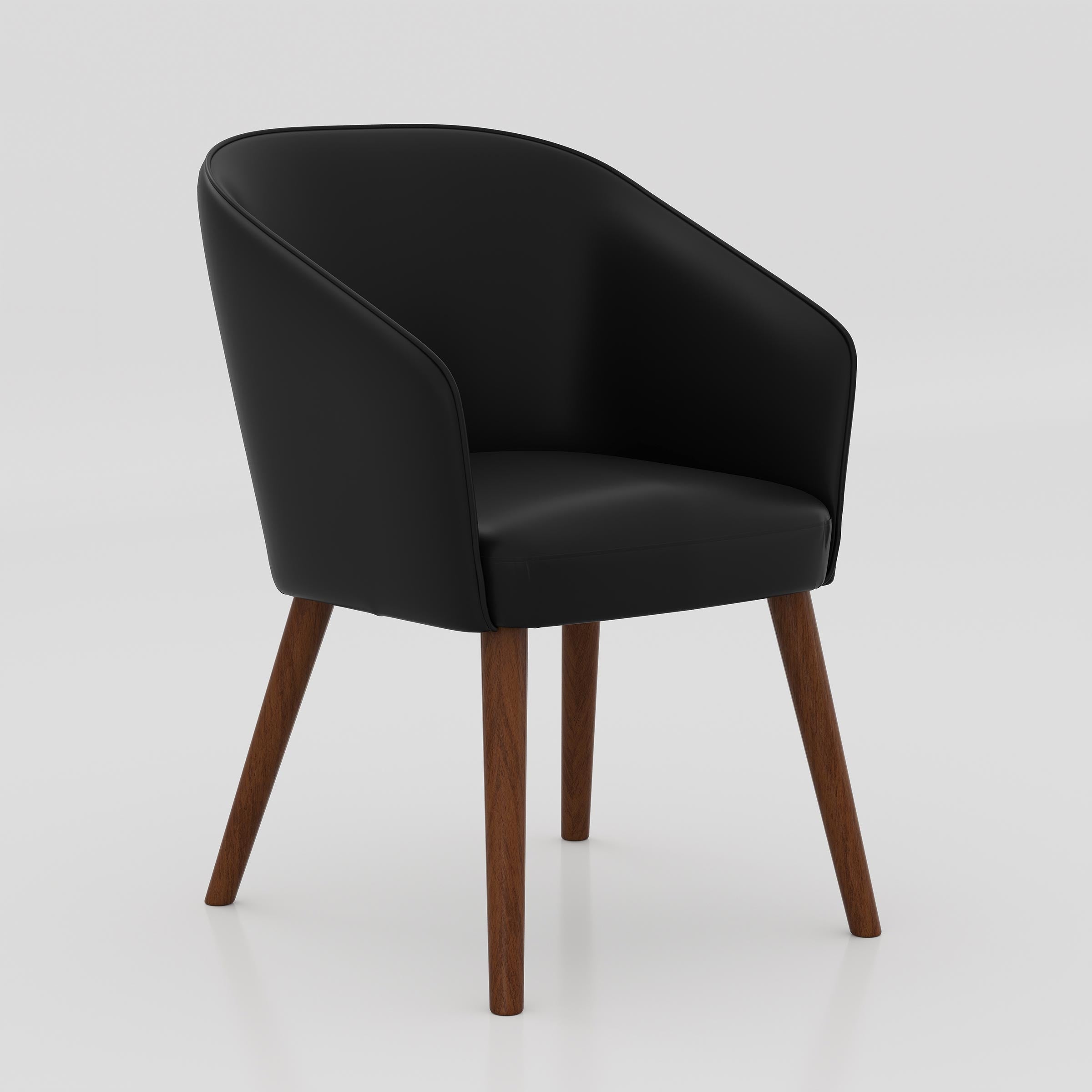 Upgrade your dining space with the Ralox Dining Chair, featuring a curved armrest-style back, cushioned Rexine seat, wooden legs, and modern elegant design.