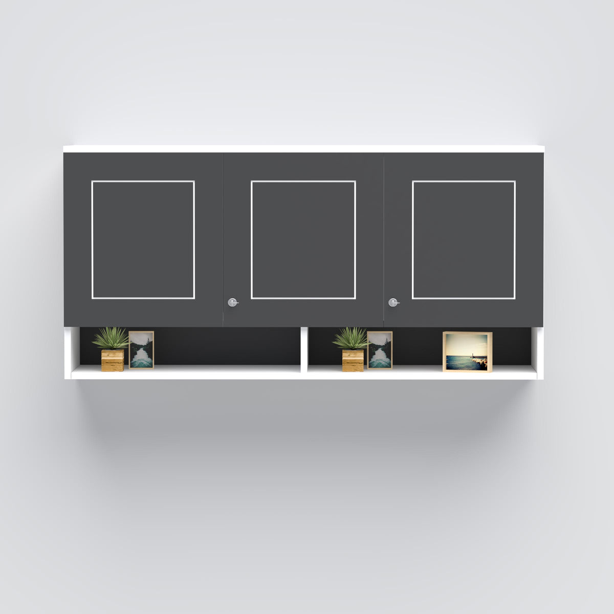 Premium Resultant office cabinet with enclosed storage and open shelf design.