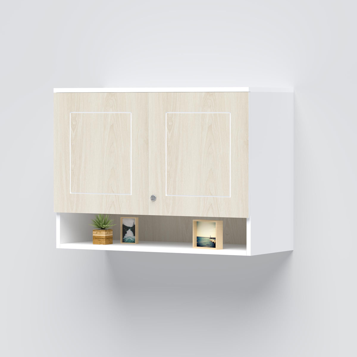 Modern wall mounted document cabinet with space-saving storage solution.