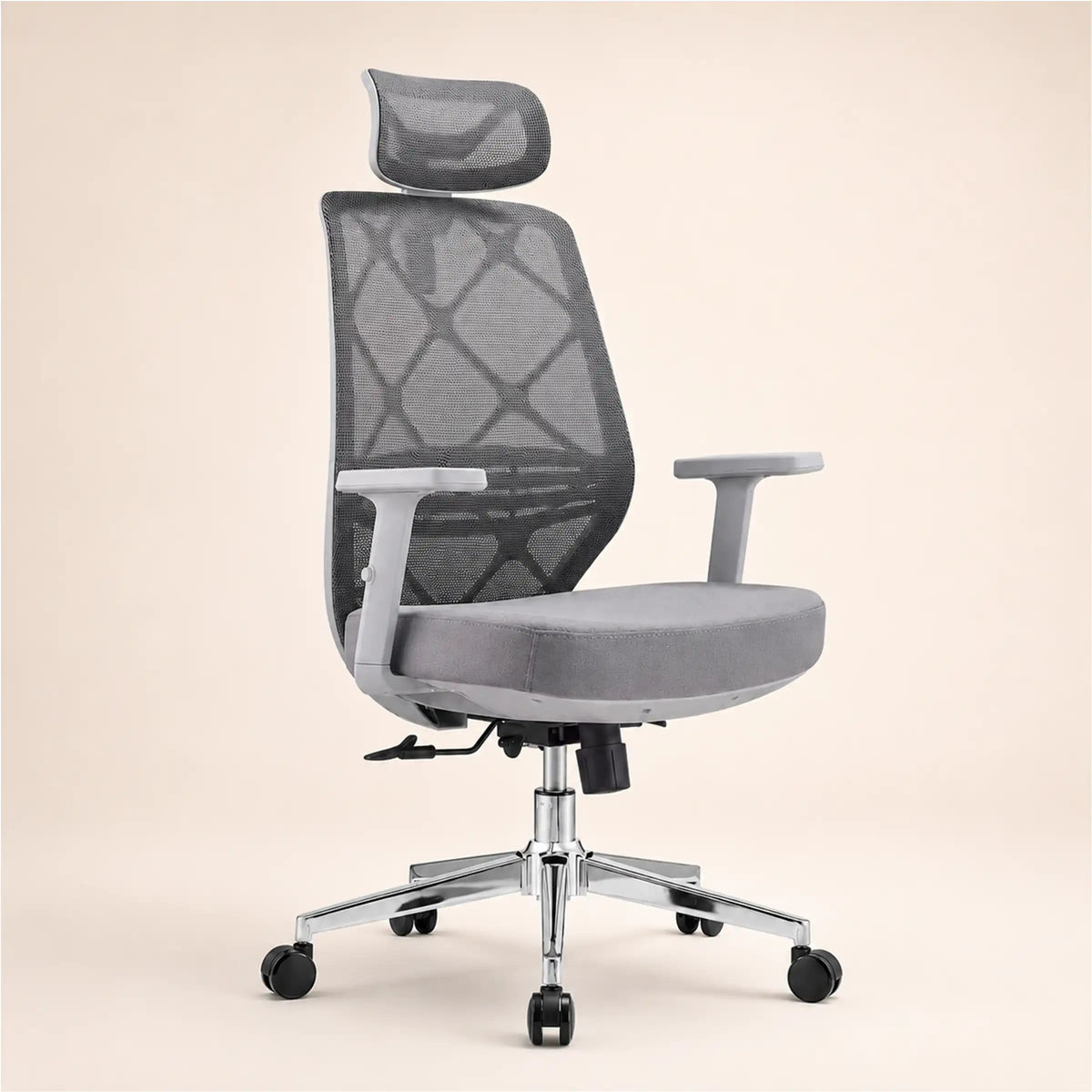 Grey Sterling Executive Chair with breathable mesh back, padded seat, headrest and chrome base for daily office seating.