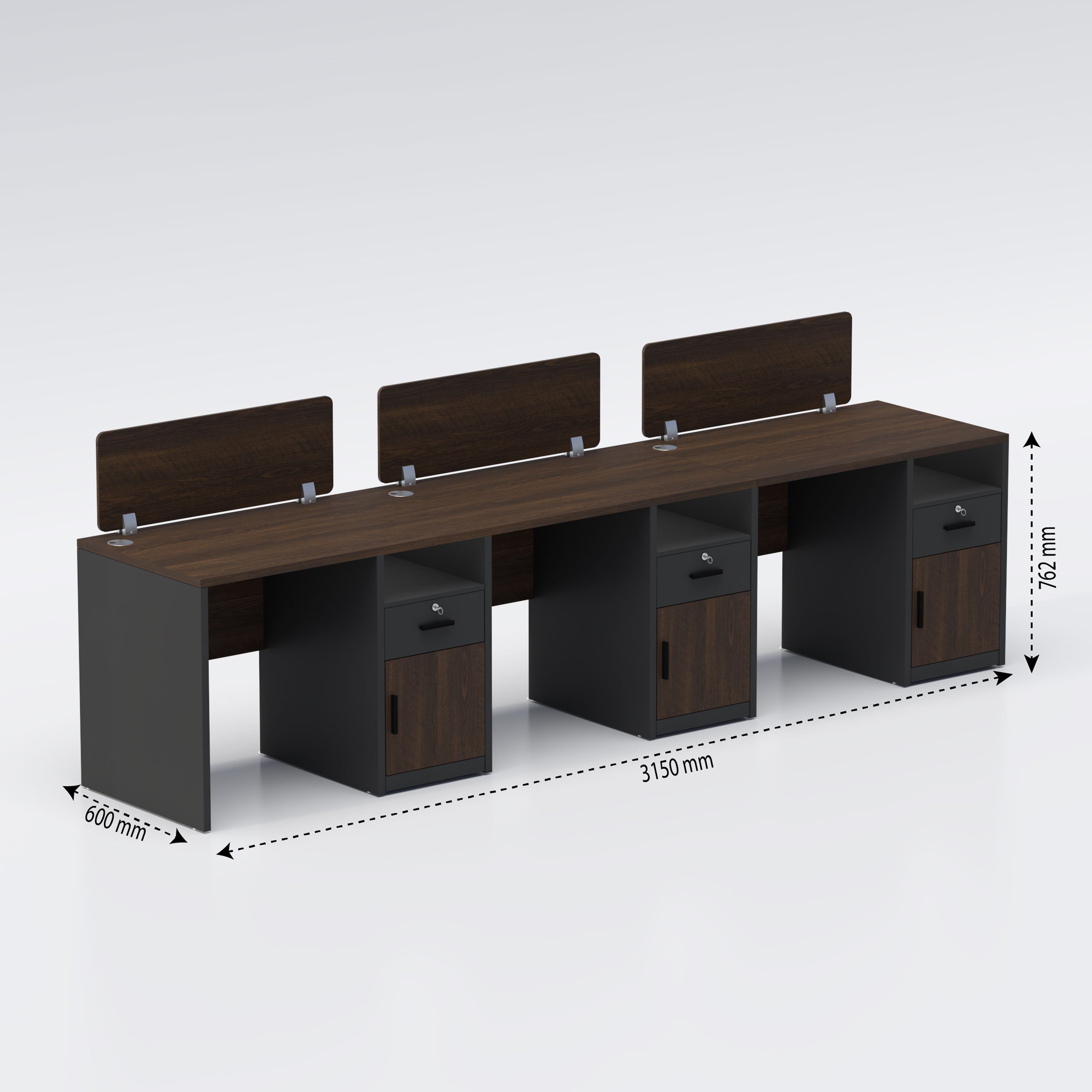 Side by side three seater Workstation