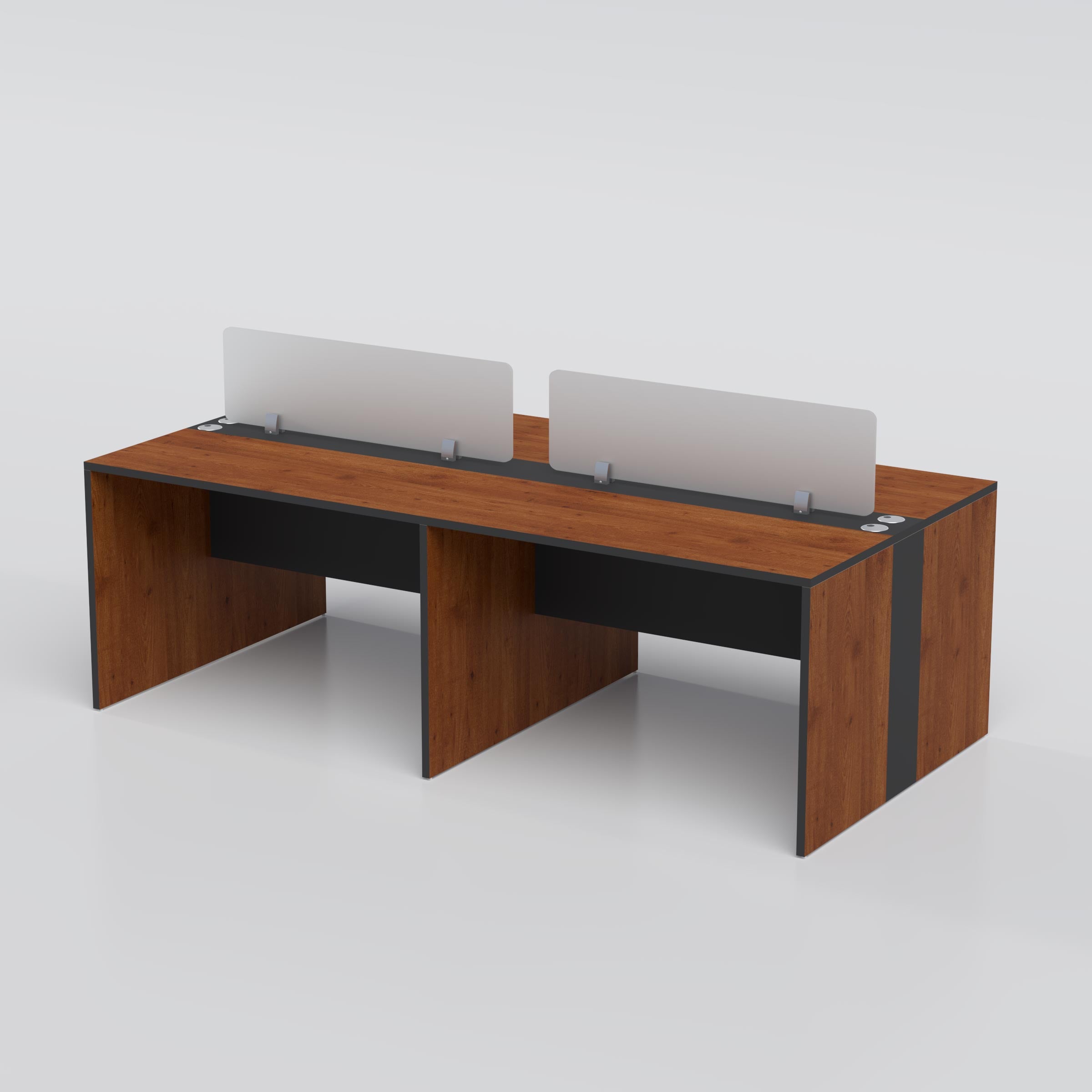 Tivin face-to-face four-seater workstation with frosted glass partitions, spacious desktops and cable ports for modern team offices.