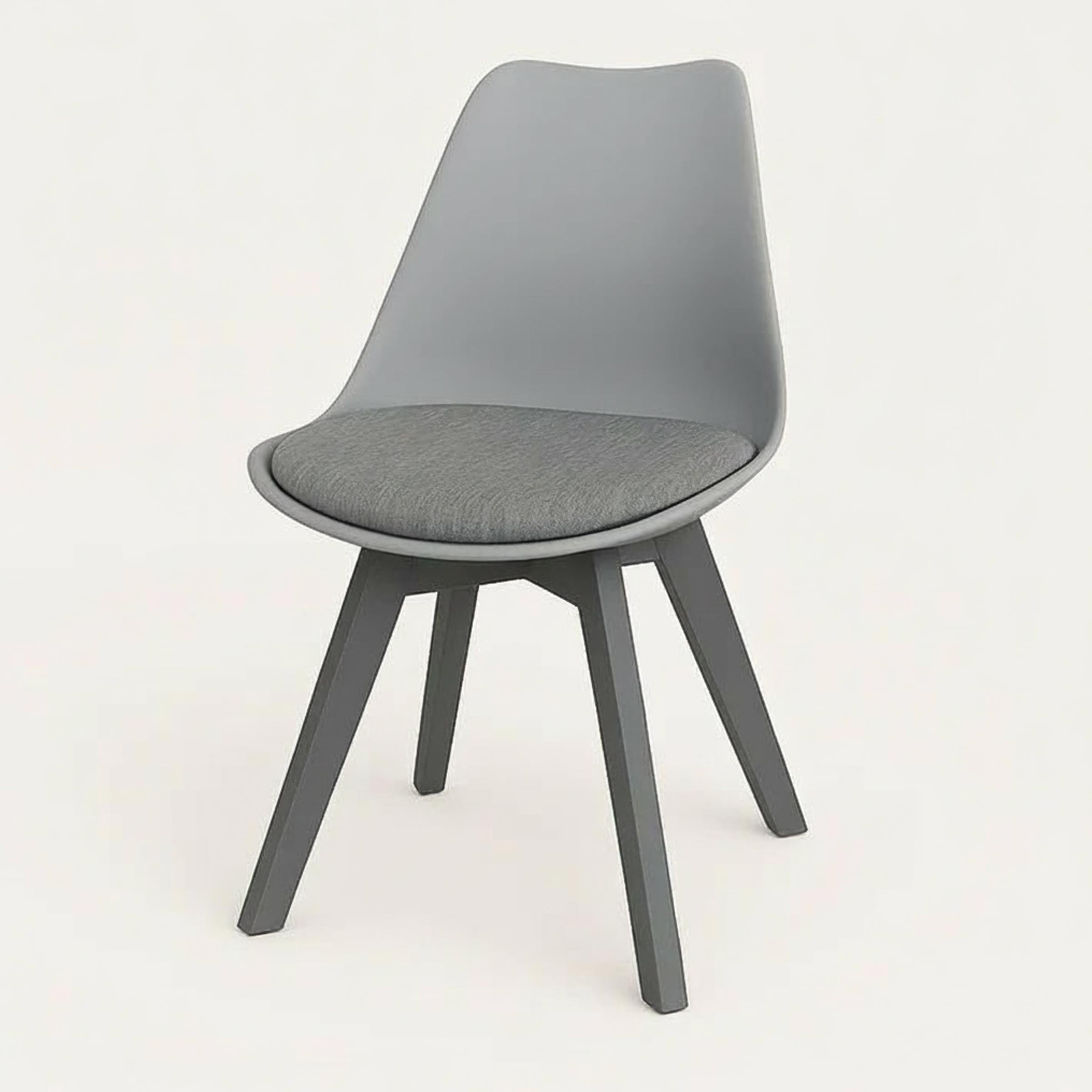 Stylish Tulip Indoor Chair with cushioned seat and durable PVC shell. Perfect for dining, living, or as a dinner wagon chair. Available in 9 colors.