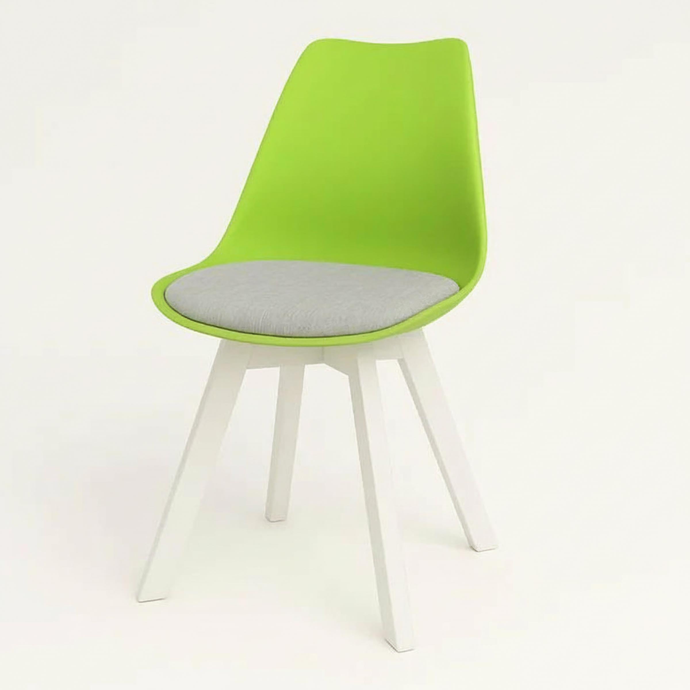 Stylish Tulip Indoor Chair with cushioned seat and durable PVC shell. Perfect for dining, living, or as a dinner wagon chair. Available in 9 colors.