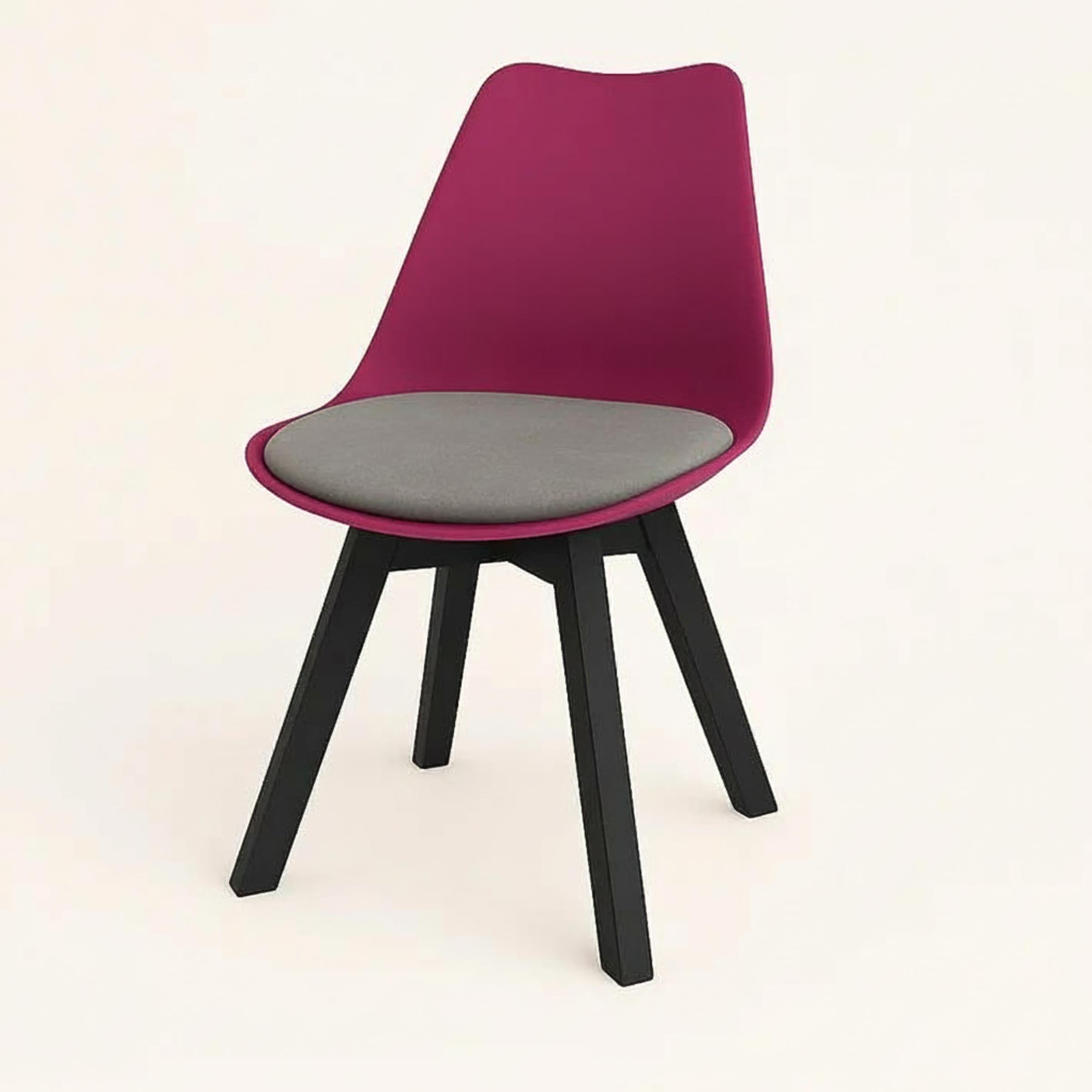 Stylish Tulip Indoor Chair with cushioned seat and durable PVC shell. Perfect for dining, living, or as a dinner wagon chair. Available in 9 colors.