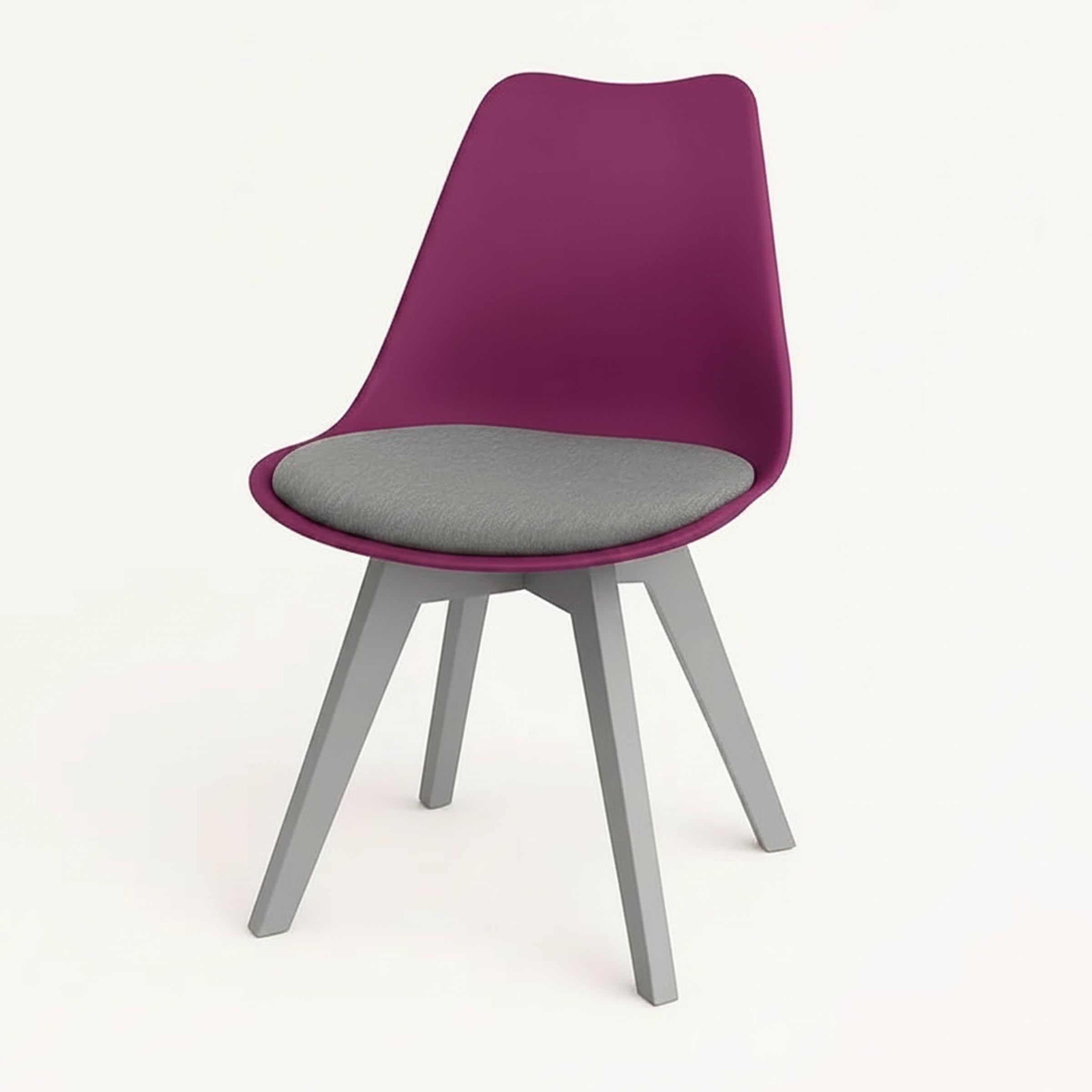Stylish Tulip Indoor Chair with cushioned seat and durable PVC shell. Perfect for dining, living, or as a dinner wagon chair. Available in 9 colors.