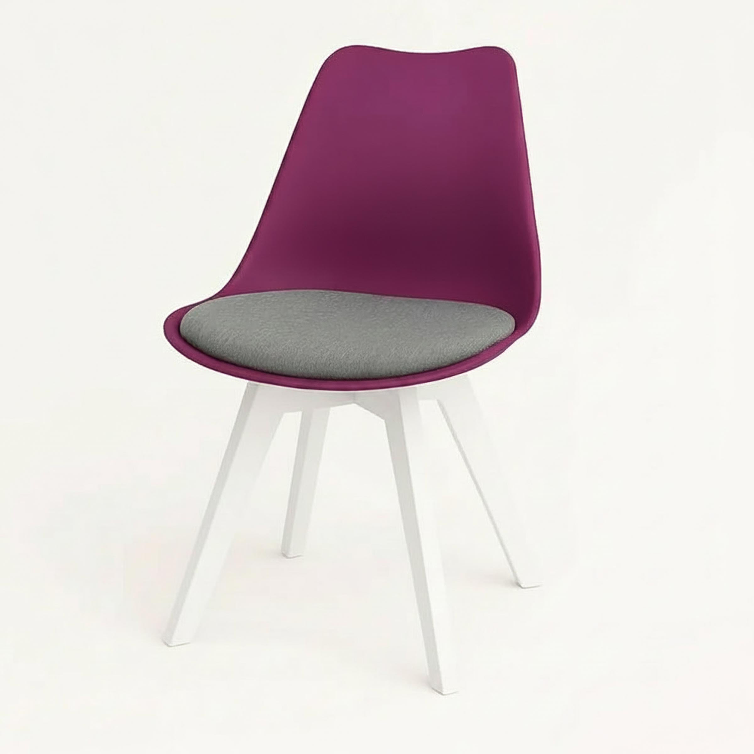Stylish Tulip Indoor Chair with cushioned seat and durable PVC shell. Perfect for dining, living, or as a dinner wagon chair. Available in 9 colors.